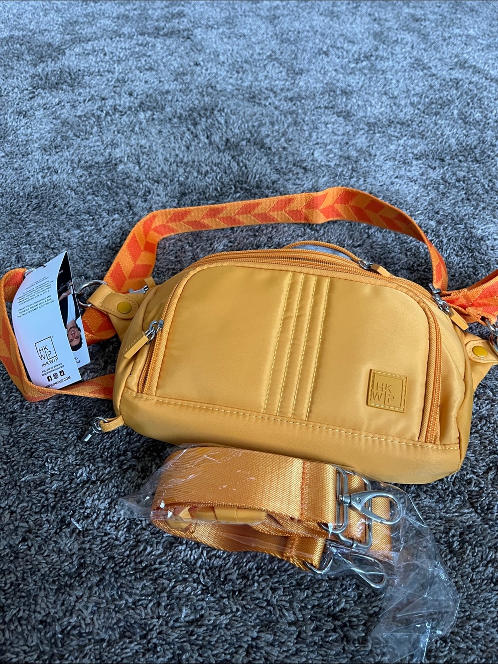 IHKWIP- Orange/Yellow sling/Crossbody Bag with two Detachable Straps! Anti theft